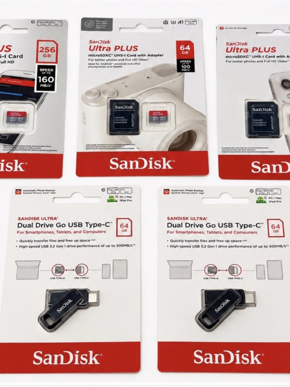 SanDisk 5PC 576GB Storage Bundle microSDXC + USB-C Flash Drives NEW